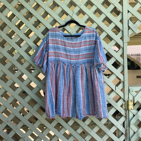 Free people blue stripped summer nights tunic - Picture 4 of 6